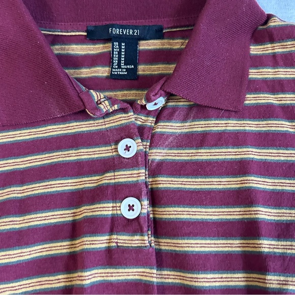 âď¸3/$15âď¸F21 | Maroon & Yellow Striped Preppy Collared Crop Top size Medium - Picture 7 of 9